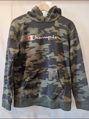 Champion Camouflage Pullover Hoodie Green Camouflage sports athletic sweatshirt